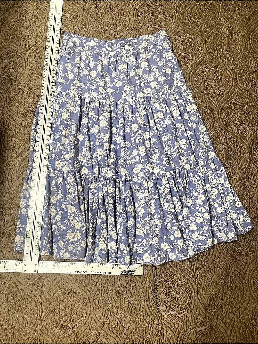 Lauren Conrad Rib W141Y025 Floral Maxi Skirt in Blue & White